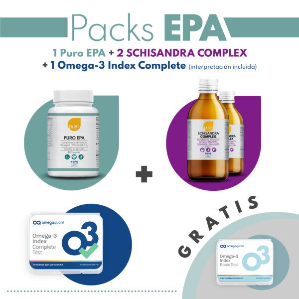 Pack: Puro EPA + Schisandra Complex + Kit Omega-3 Index Complete (incluida interpretación) + Kit Omega-3 Index Basic (Gratis)